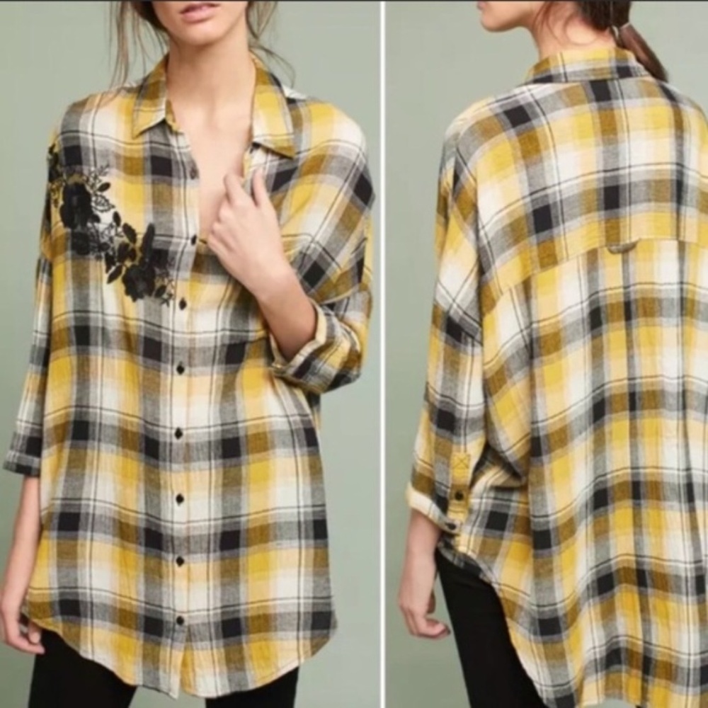 Maeve Anthropologie M/L oversized plaid‎ shirt